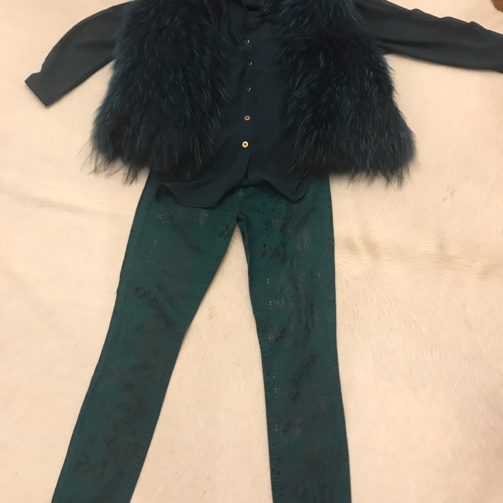 7 for all man kind green snake skin skinny jeans.